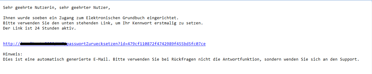 Abbildung: Bestätigungs-Mail zur erstmaligen Vergabe des Passworts