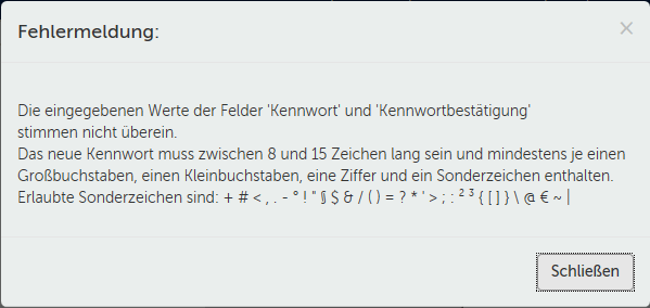 Abbildung: Fehlermeldung bei fehlerhaftem Passwort