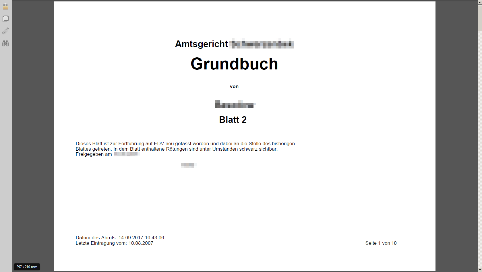 Abbildung: Grundbuchansicht - Beispiel